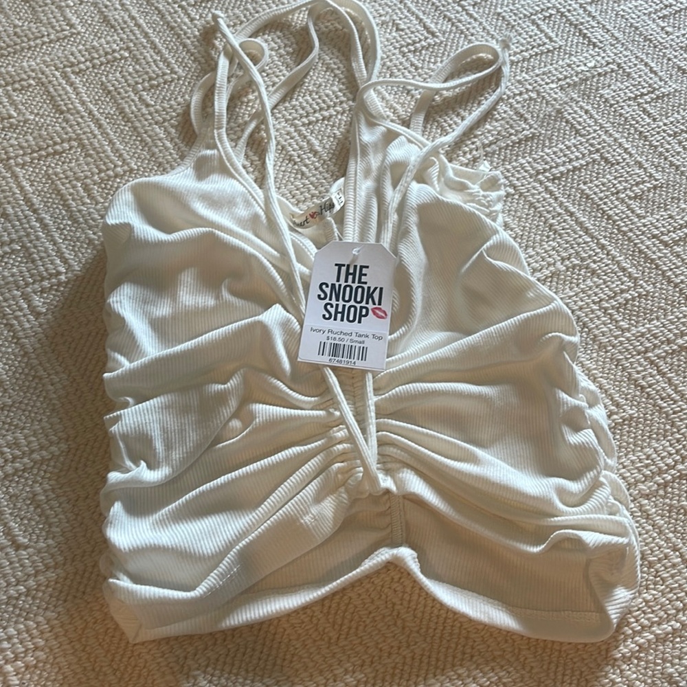 NWT. Ruched white tank.